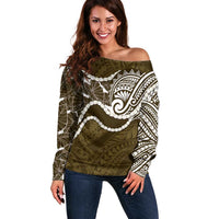 Aloha Hawaii Kalo Pikake Lei Off Shoulder Sweater Chest Tattoo Gold Hawaiian Pattern