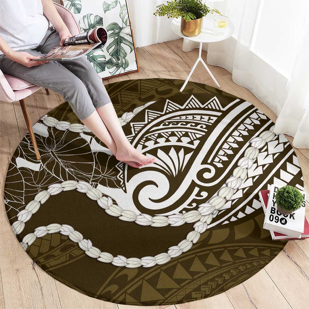 Aloha Hawaii Kalo Pikake Lei Round Carpet Chest Tattoo Gold Hawaiian Pattern