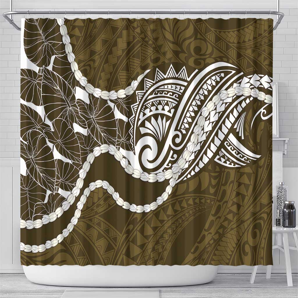 Aloha Hawaii Kalo Pikake Lei Shower Curtain Chest Tattoo Gold Hawaiian Pattern