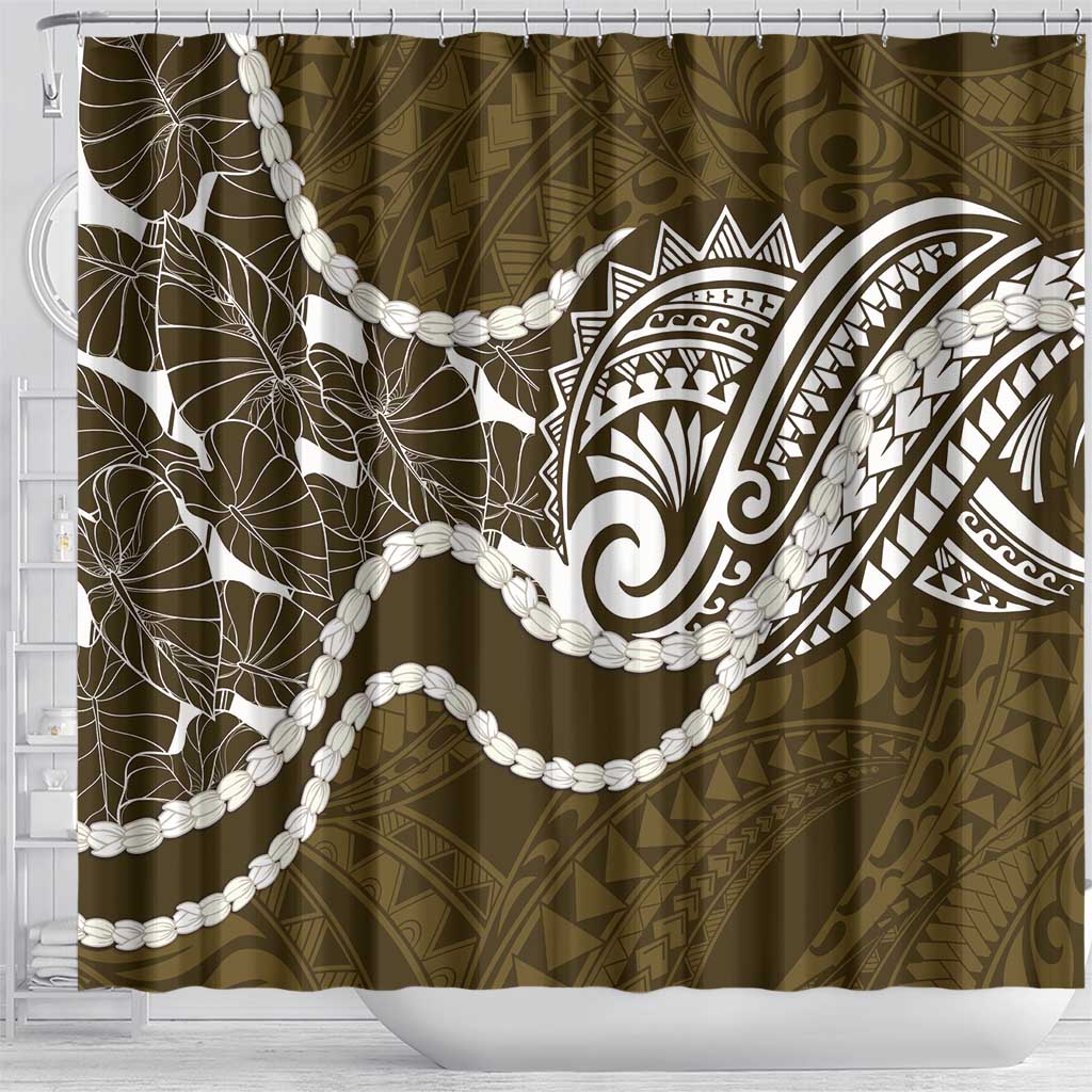 Aloha Hawaii Kalo Pikake Lei Shower Curtain Chest Tattoo Gold Hawaiian Pattern
