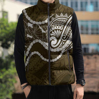 Aloha Hawaii Kalo Pikake Lei Sleeveless Puffer Jacket Chest Tattoo Gold Hawaiian Pattern