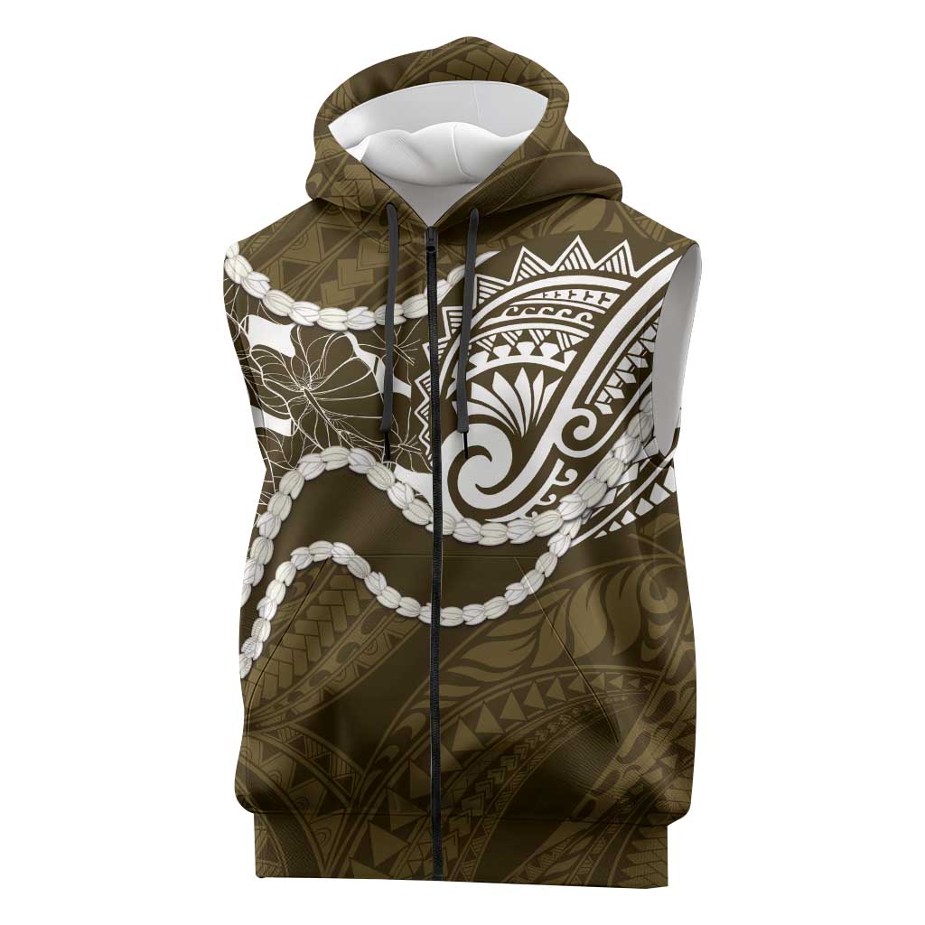 Aloha Hawaii Kalo Pikake Lei Sleeveless Zip Hoodie Chest Tattoo Gold Hawaiian Pattern