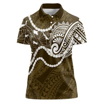 Aloha Hawaii Kalo Pikake Lei Women Polo Shirt Chest Tattoo Gold Hawaiian Pattern