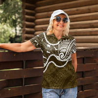 Aloha Hawaii Kalo Pikake Lei Women Polo Shirt Chest Tattoo Gold Hawaiian Pattern