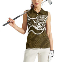 Aloha Hawaii Kalo Pikake Lei Women Sleeveless Polo Shirt Chest Tattoo Gold Hawaiian Pattern