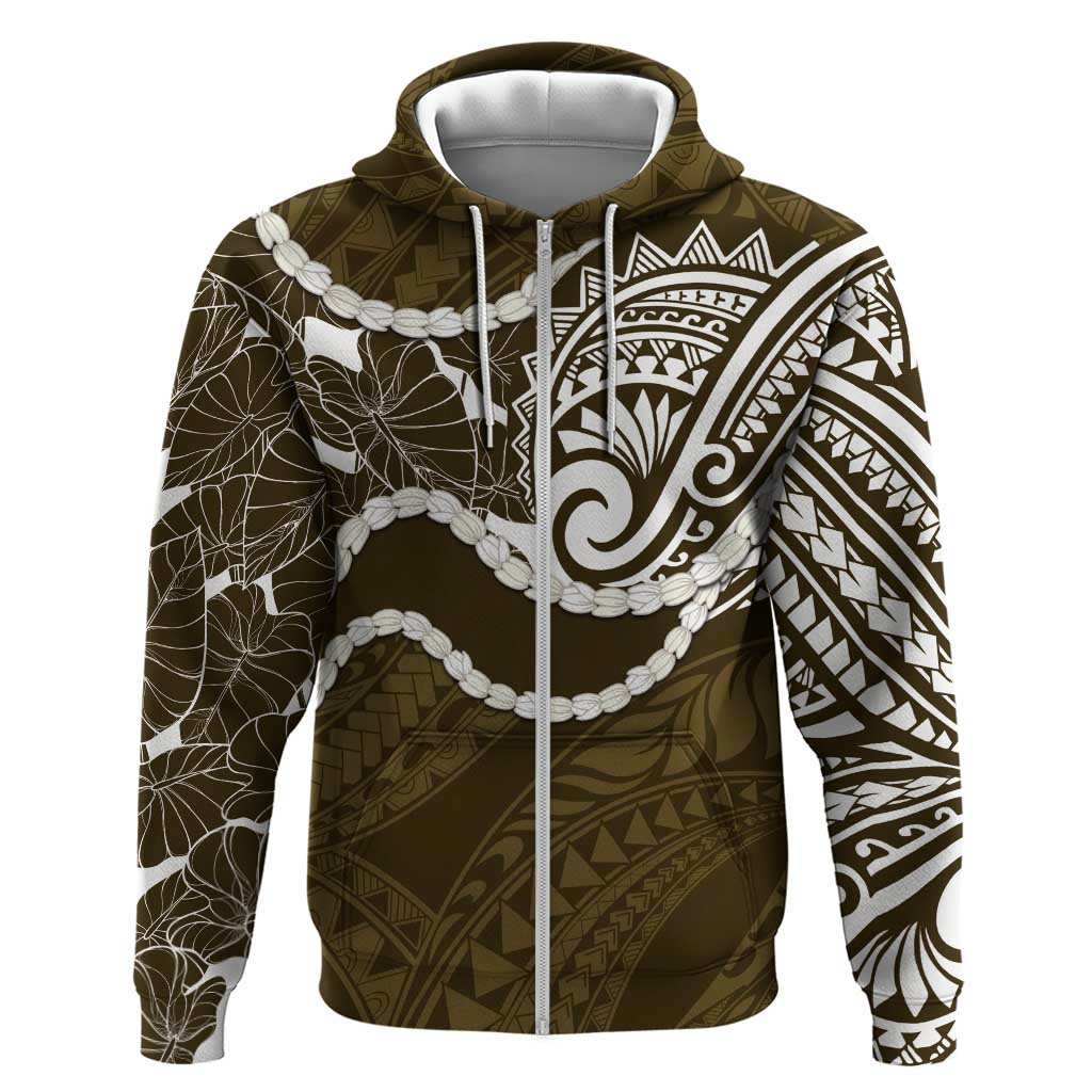 Aloha Hawaii Kalo Pikake Lei Zip Hoodie Chest Tattoo Gold Hawaiian Pattern