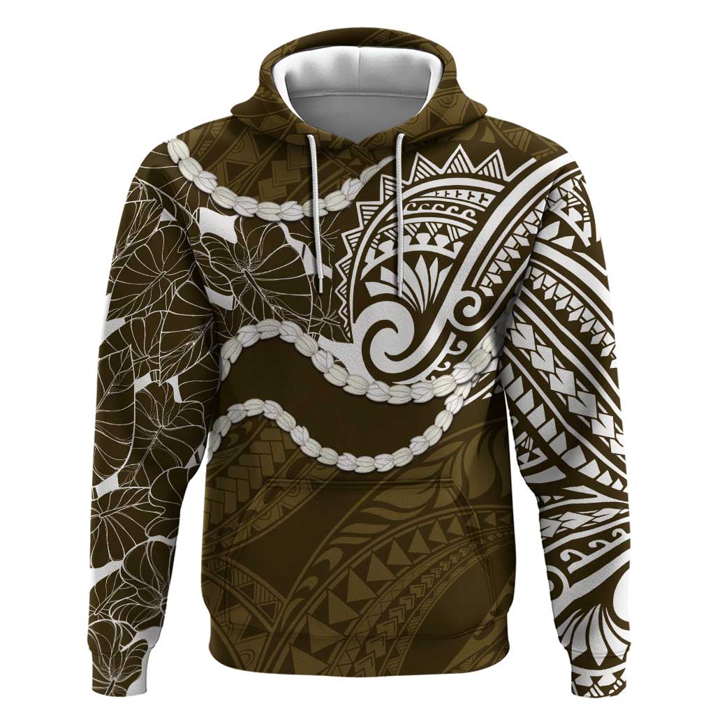 Aloha Hawaii Kalo Pikake Lei Zip Hoodie Chest Tattoo Gold Hawaiian Pattern