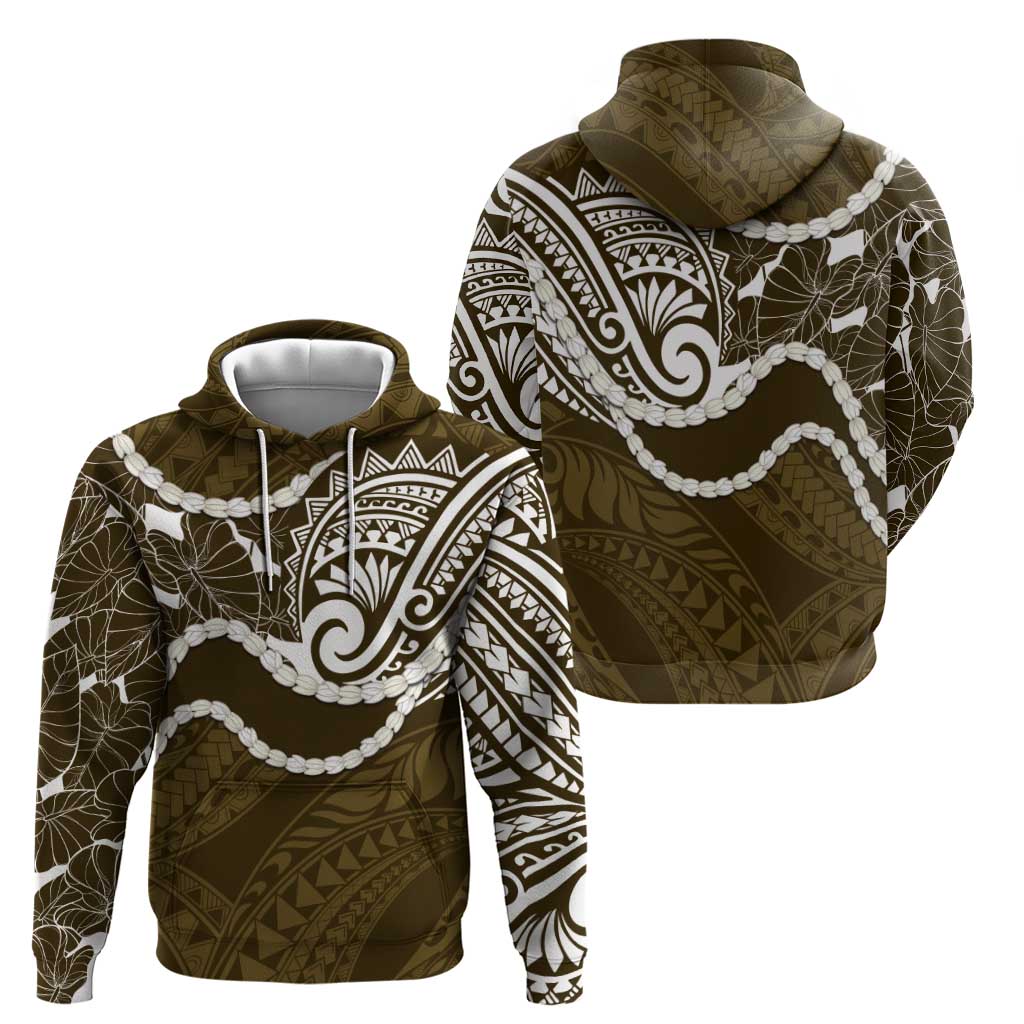 Aloha Hawaii Kalo Pikake Lei Zip Hoodie Chest Tattoo Gold Hawaiian Pattern