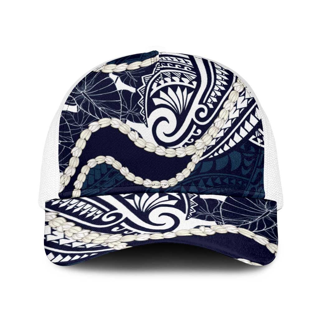 Aloha Hawaii Kalo Pikake Lei Baseball Net Cap Chest Tattoo Oxford Blue Hawaiian Pattern