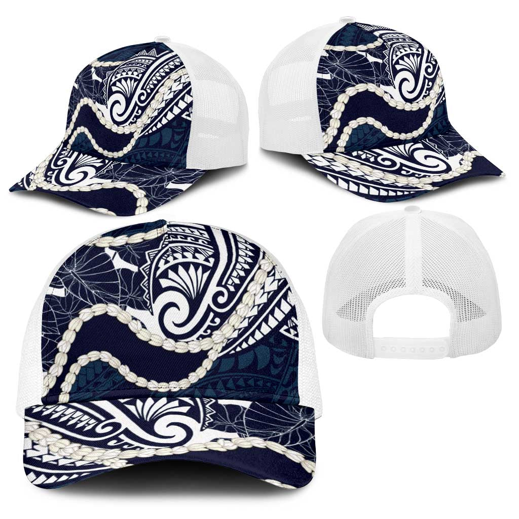 Aloha Hawaii Kalo Pikake Lei Baseball Net Cap Chest Tattoo Oxford Blue Hawaiian Pattern