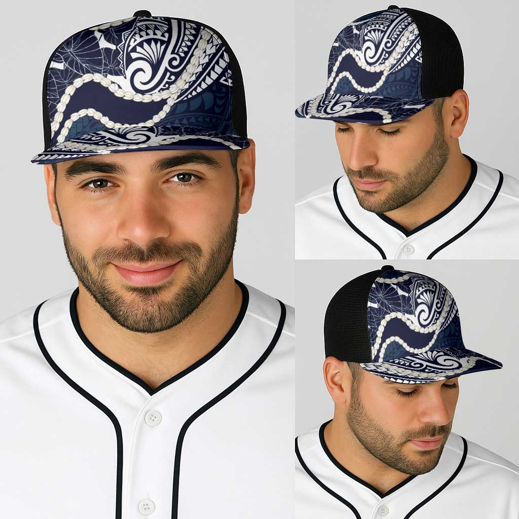 Aloha Hawaii Kalo Pikake Lei Baseball Net Cap Chest Tattoo Oxford Blue Hawaiian Pattern