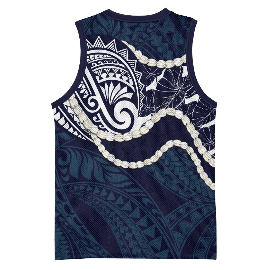 Aloha Hawaii Kalo Pikake Lei Basketball Jersey Chest Tattoo Oxford Blue Hawaiian Pattern