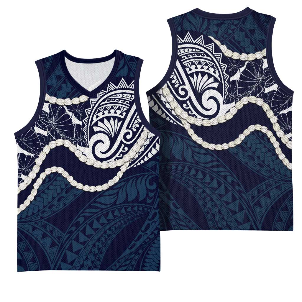 Aloha Hawaii Kalo Pikake Lei Basketball Jersey Chest Tattoo Oxford Blue Hawaiian Pattern