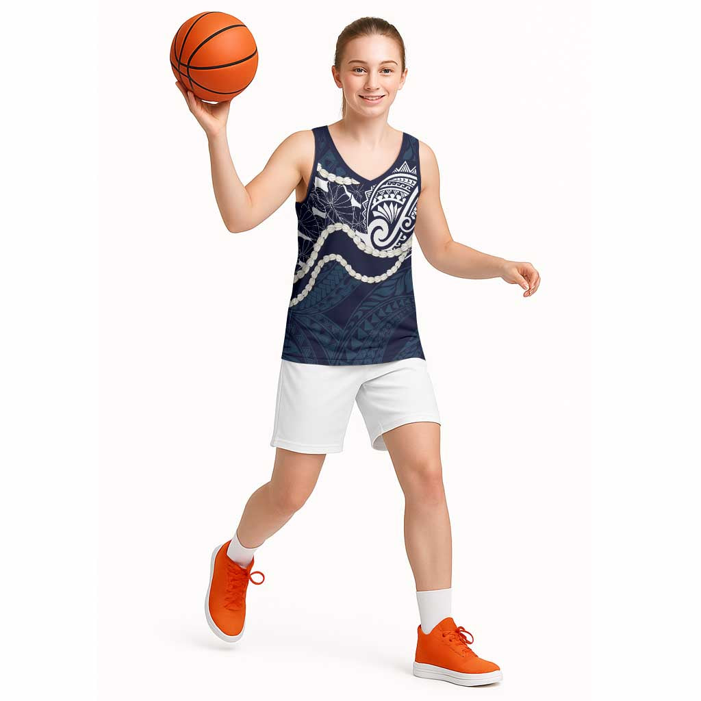 Aloha Hawaii Kalo Pikake Lei Basketball Jersey Chest Tattoo Oxford Blue Hawaiian Pattern