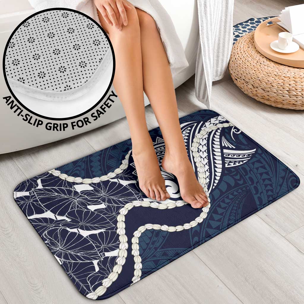 Aloha Hawaii Kalo Pikake Lei Bathroom Set Chest Tattoo Oxford Blue Hawaiian Pattern