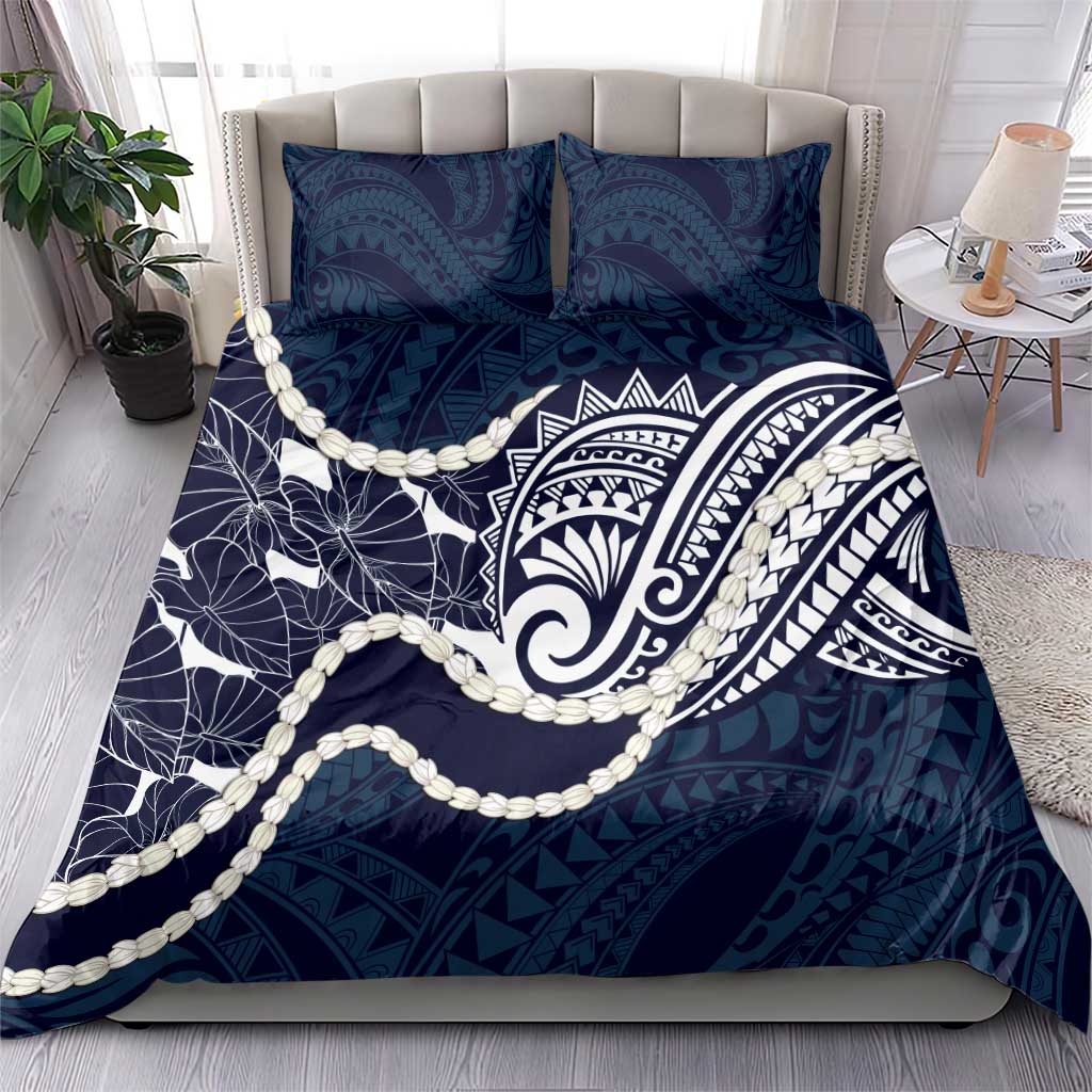 Aloha Hawaii Kalo Pikake Lei Bedding Set Chest Tattoo Oxford Blue Hawaiian Pattern