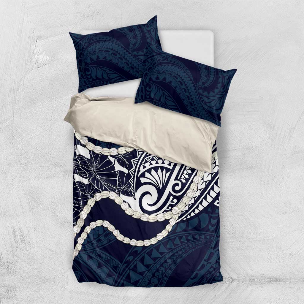 Aloha Hawaii Kalo Pikake Lei Bedding Set Chest Tattoo Oxford Blue Hawaiian Pattern