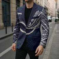 Aloha Hawaii Kalo Pikake Lei Blazer Chest Tattoo Oxford Blue Hawaiian Pattern