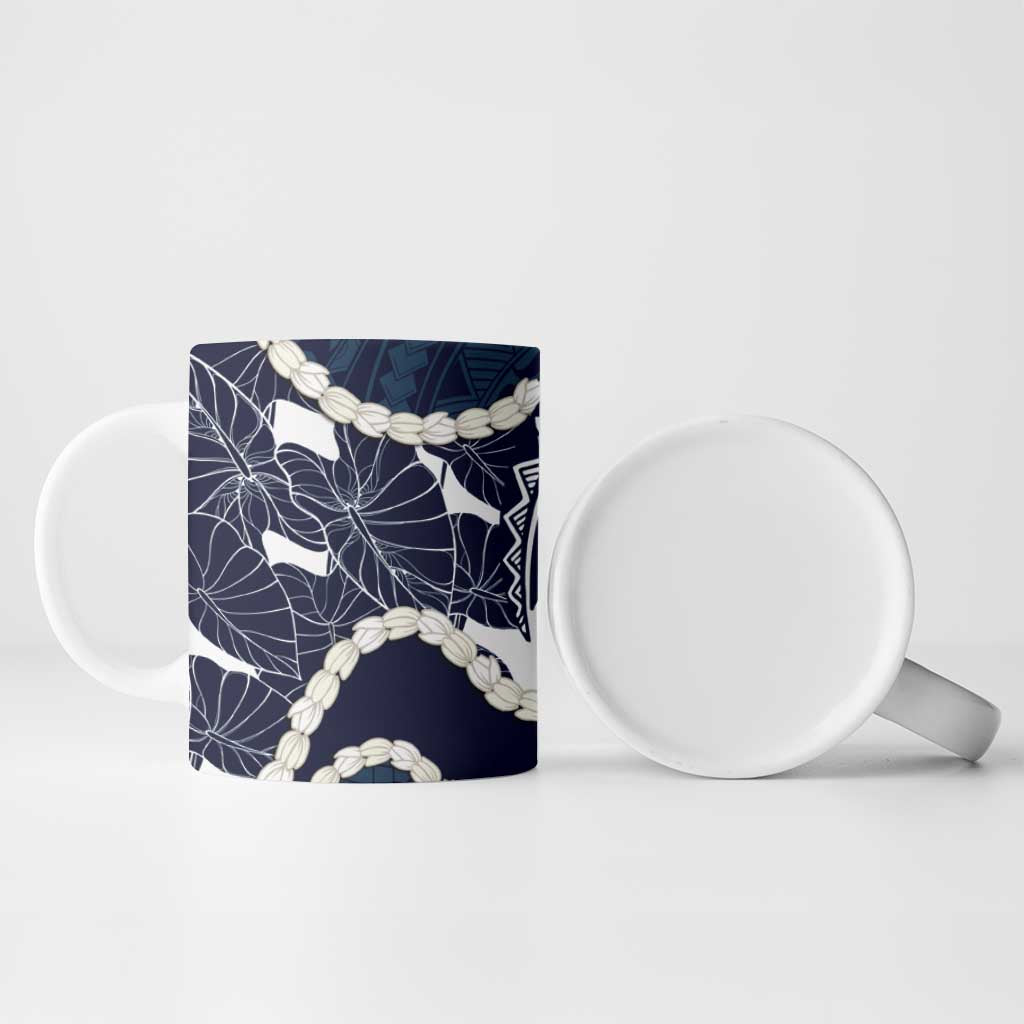 Aloha Hawaii Kalo Pikake Lei Ceramic Mug Chest Tattoo Oxford Blue Hawaiian Pattern