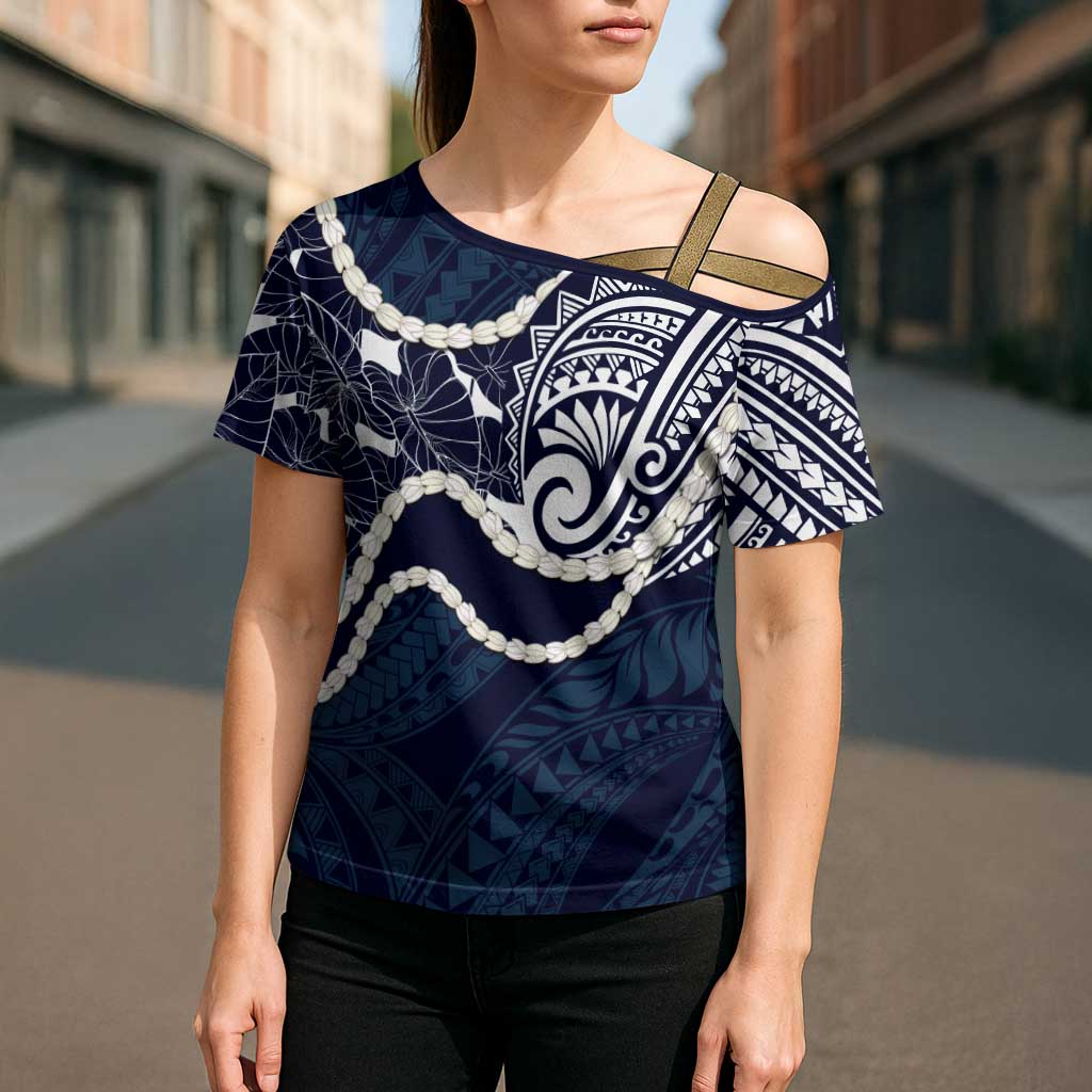 Aloha Hawaii Kalo Pikake Lei Cross Shoulder Shirt Chest Tattoo Oxford Blue Hawaiian Pattern