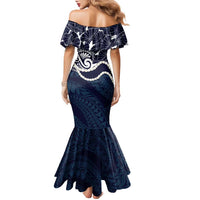 Aloha Hawaii Kalo Pikake Lei Family Matching Mermaid Dress and Hawaiian Shirt Chest Tattoo Oxford Blue Hawaiian Pattern LT14 - Polynesian Pride