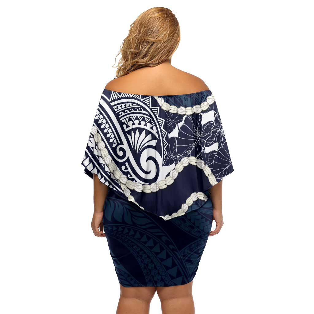 Aloha Hawaii Kalo Pikake Lei Family Matching Off Shoulder Short Dress and Hawaiian Shirt Chest Tattoo Oxford Blue Hawaiian Pattern LT14 - Polynesian Pride