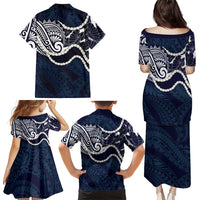 Aloha Hawaii Kalo Pikake Lei Family Matching Puletasi and Hawaiian Shirt Chest Tattoo Oxford Blue Hawaiian Pattern LT14 - Polynesian Pride