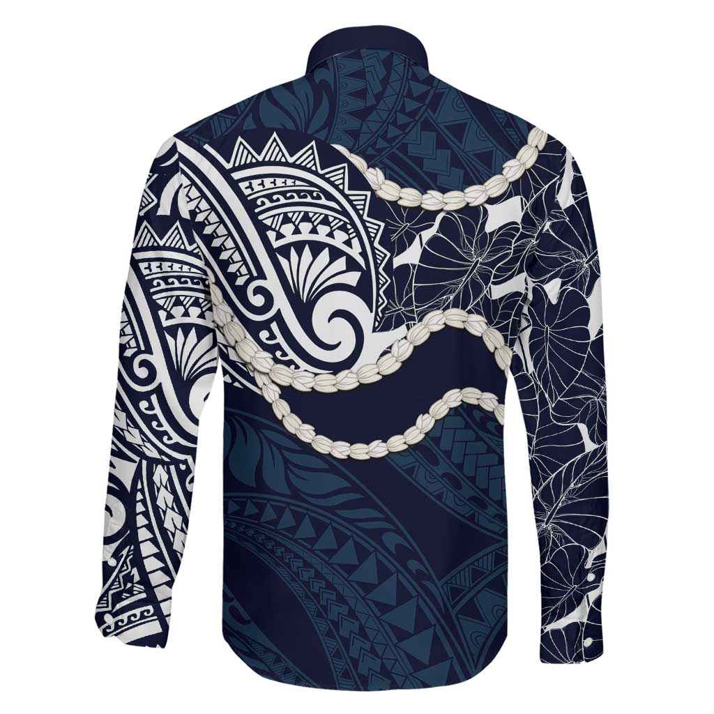 Aloha Hawaii Kalo Pikake Lei Family Matching Puletasi and Hawaiian Shirt Chest Tattoo Oxford Blue Hawaiian Pattern LT14 - Polynesian Pride