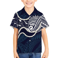 Aloha Hawaii Kalo Pikake Lei Family Matching Puletasi and Hawaiian Shirt Chest Tattoo Oxford Blue Hawaiian Pattern LT14 Son's Shirt Oxford Blue - Polynesian Pride