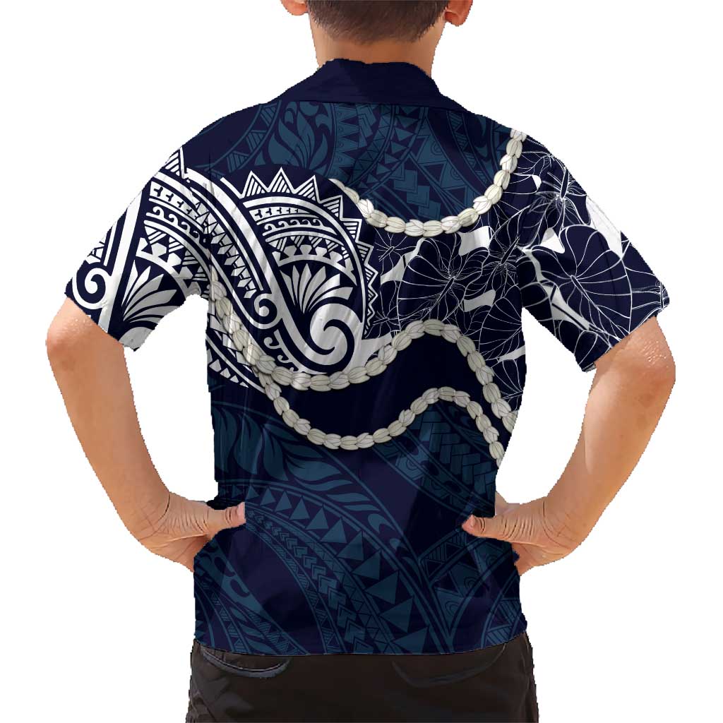 Aloha Hawaii Kalo Pikake Lei Family Matching Short Sleeve Bodycon Dress and Hawaiian Shirt Chest Tattoo Oxford Blue Hawaiian Pattern LT14 - Polynesian Pride