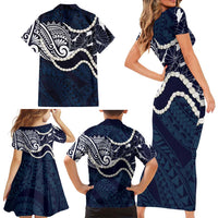 Aloha Hawaii Kalo Pikake Lei Family Matching Short Sleeve Bodycon Dress and Hawaiian Shirt Chest Tattoo Oxford Blue Hawaiian Pattern LT14 - Polynesian Pride