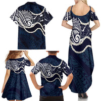 Aloha Hawaii Kalo Pikake Lei Family Matching Summer Maxi Dress and Hawaiian Shirt Chest Tattoo Oxford Blue Hawaiian Pattern LT14 - Polynesian Pride