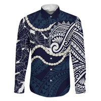 Aloha Hawaii Kalo Pikake Lei Family Matching Summer Maxi Dress and Hawaiian Shirt Chest Tattoo Oxford Blue Hawaiian Pattern LT14 Dad's Shirt - Long Sleeve Oxford Blue - Polynesian Pride