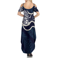 Aloha Hawaii Kalo Pikake Lei Family Matching Summer Maxi Dress and Hawaiian Shirt Chest Tattoo Oxford Blue Hawaiian Pattern LT14 - Polynesian Pride