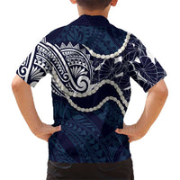 Aloha Hawaii Kalo Pikake Lei Family Matching Tank Maxi Dress and Hawaiian Shirt Chest Tattoo Oxford Blue Hawaiian Pattern LT14 - Polynesian Pride