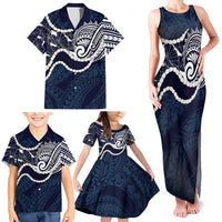 Aloha Hawaii Kalo Pikake Lei Family Matching Tank Maxi Dress and Hawaiian Shirt Chest Tattoo Oxford Blue Hawaiian Pattern LT14 - Polynesian Pride