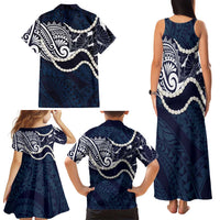 Aloha Hawaii Kalo Pikake Lei Family Matching Tank Maxi Dress and Hawaiian Shirt Chest Tattoo Oxford Blue Hawaiian Pattern LT14 - Polynesian Pride
