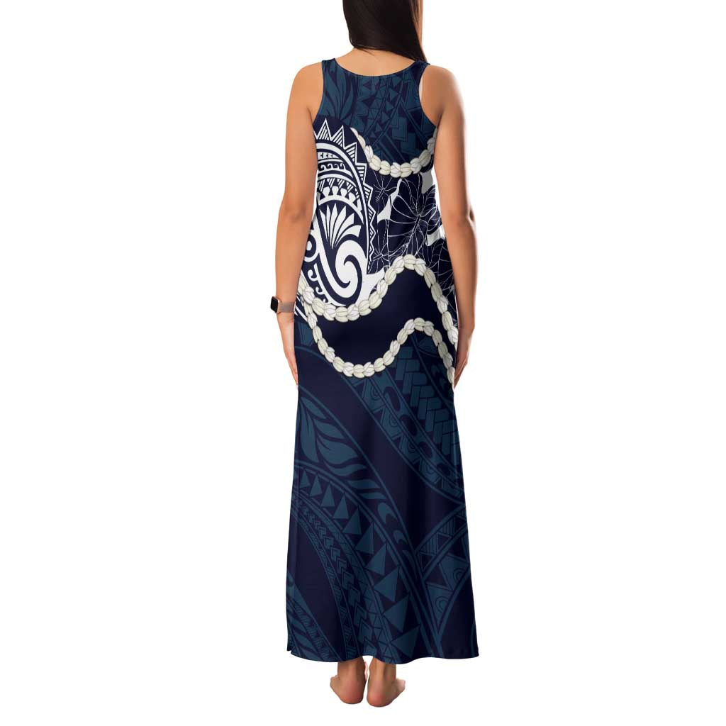 Aloha Hawaii Kalo Pikake Lei Family Matching Tank Maxi Dress and Hawaiian Shirt Chest Tattoo Oxford Blue Hawaiian Pattern LT14 - Polynesian Pride