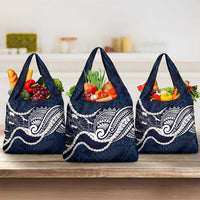 Aloha Hawaii Kalo Pikake Lei Grocery Bag Chest Tattoo Oxford Blue Hawaiian Pattern
