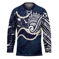 Aloha Hawaii Kalo Pikake Lei Hockey Jersey Chest Tattoo Oxford Blue Hawaiian Pattern
