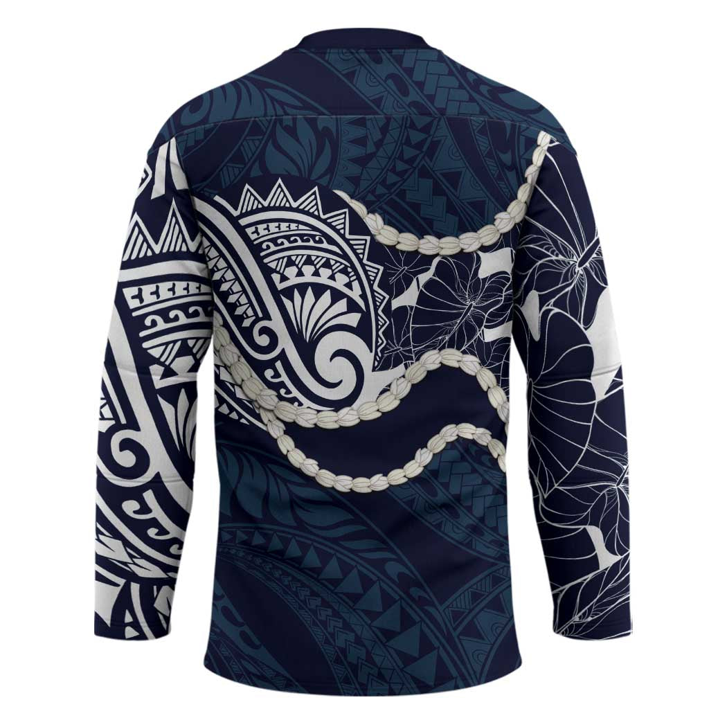Aloha Hawaii Kalo Pikake Lei Hockey Jersey Chest Tattoo Oxford Blue Hawaiian Pattern