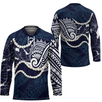 Aloha Hawaii Kalo Pikake Lei Hockey Jersey Chest Tattoo Oxford Blue Hawaiian Pattern