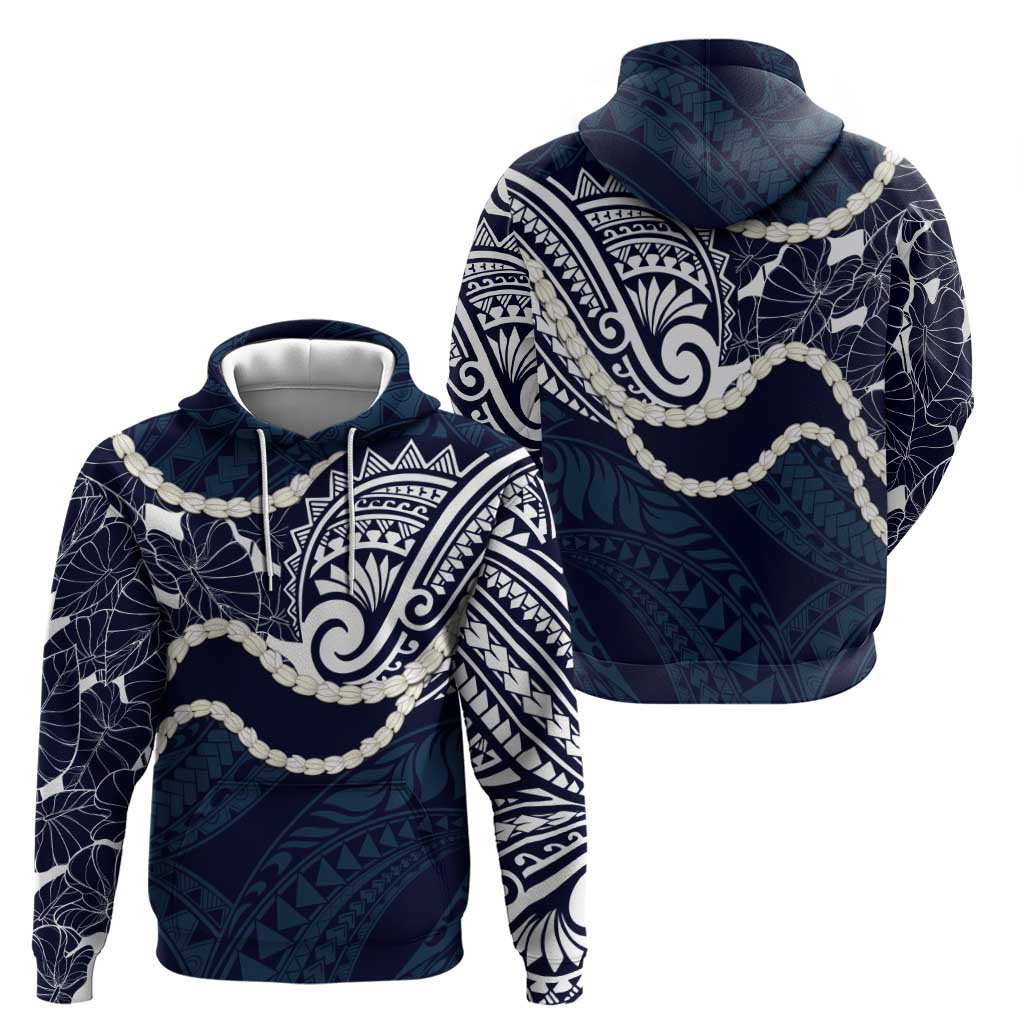 Aloha Hawaii Kalo Pikake Lei Hoodie Chest Tattoo Oxford Blue Hawaiian Pattern
