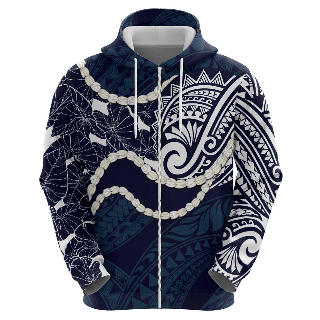Aloha Hawaii Kalo Pikake Lei Hoodie Chest Tattoo Oxford Blue Hawaiian Pattern