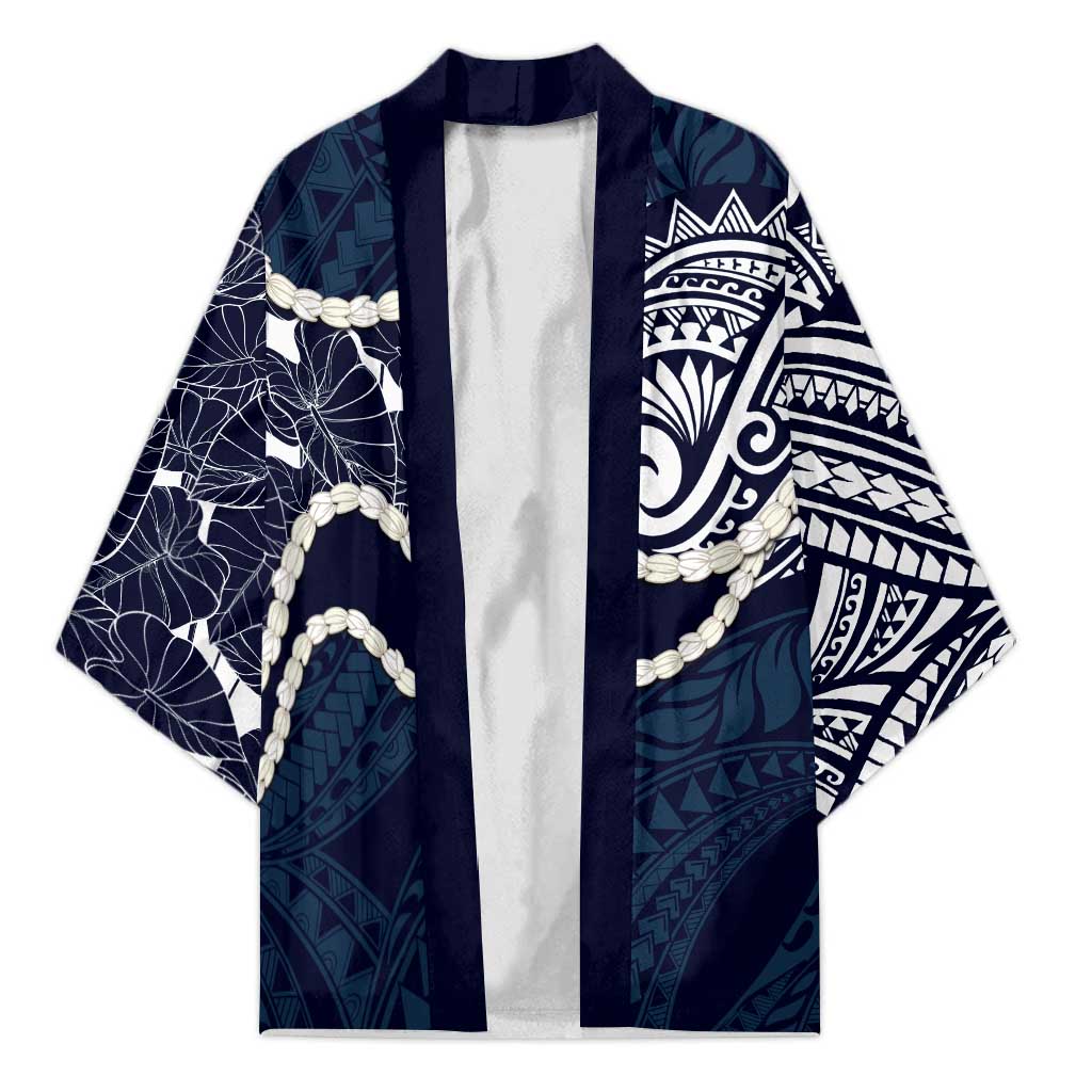Aloha Hawaii Kalo Pikake Lei Kimono Chest Tattoo Oxford Blue Hawaiian Pattern