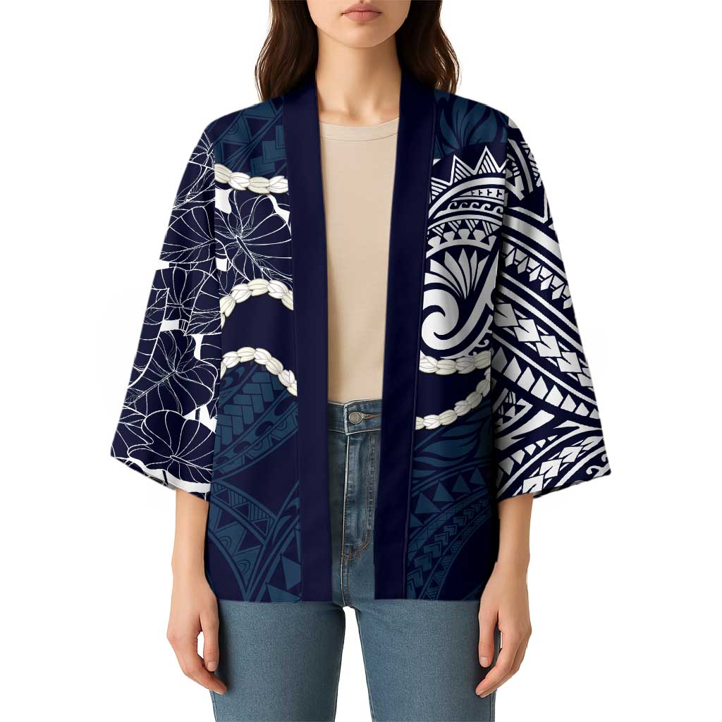Aloha Hawaii Kalo Pikake Lei Kimono Chest Tattoo Oxford Blue Hawaiian Pattern