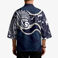 Aloha Hawaii Kalo Pikake Lei Kimono Chest Tattoo Oxford Blue Hawaiian Pattern