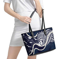 Aloha Hawaii Kalo Pikake Lei Leather Tote Bag Chest Tattoo Oxford Blue Hawaiian Pattern