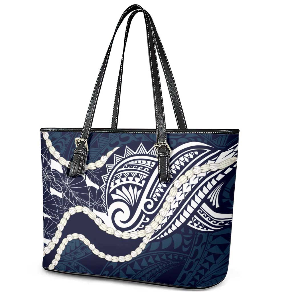 Aloha Hawaii Kalo Pikake Lei Leather Tote Bag Chest Tattoo Oxford Blue Hawaiian Pattern