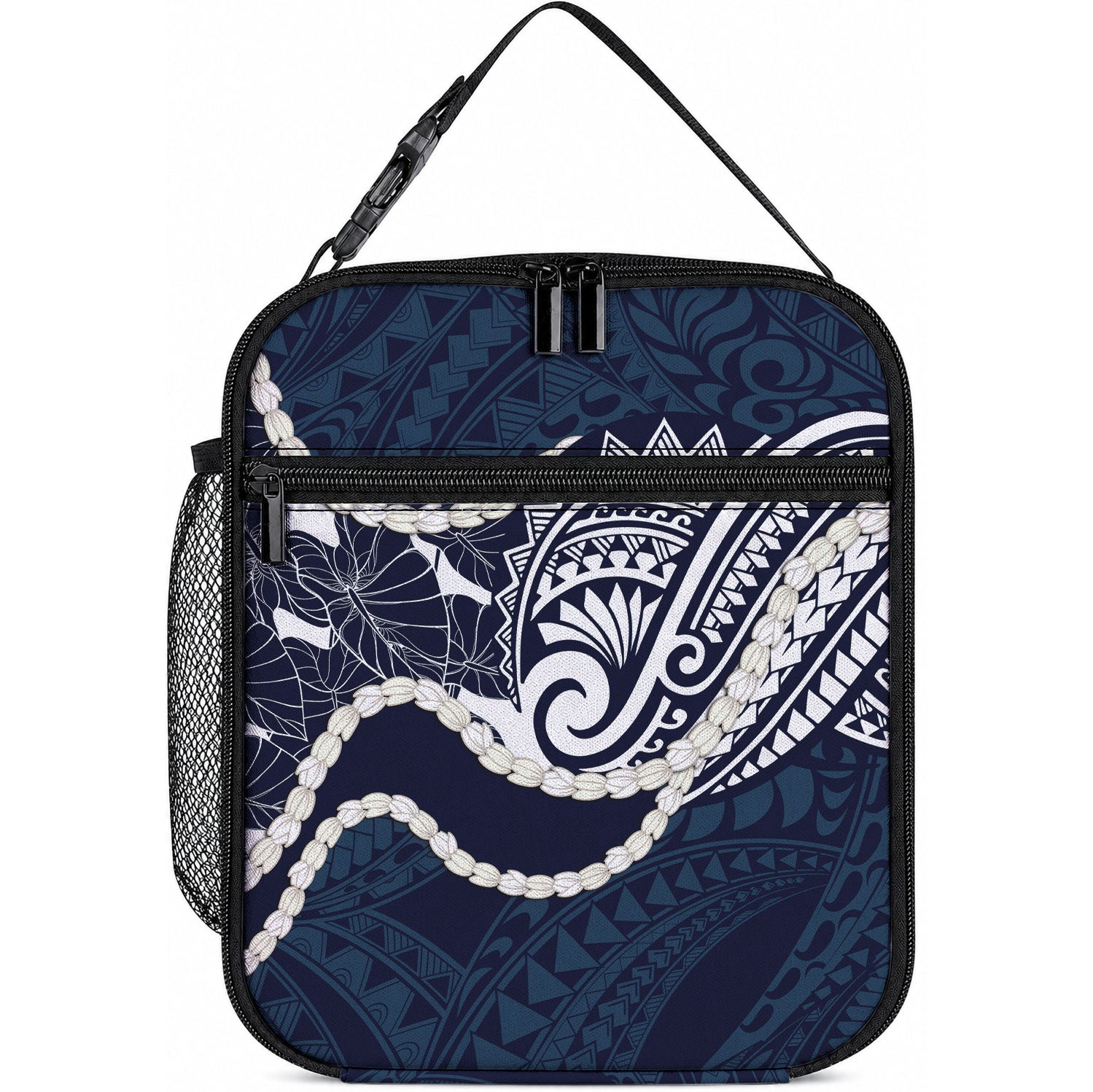Aloha Hawaii Kalo Pikake Lei Lunch Bag Chest Tattoo Oxford Blue Hawaiian Pattern LT14 10.2 × 8.3 × 4.3 inch Oxford Blue - Polynesian Pride